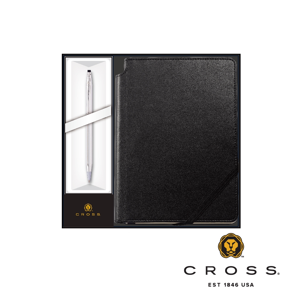 CROSS Classic Century 世紀經典系列亮鉻原子筆+黑色筆記本禮盒