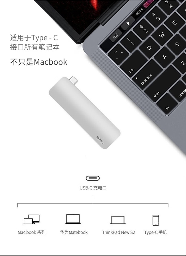 WIWU 4埠USB 3.0 Type-C轉接器 MacBook 多功能HUB集線器