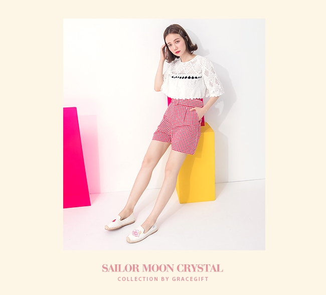 Grace gift-美少女戰士不對稱圖案麻編鞋 白