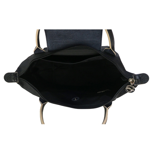 LONGCHAMP LePliage Collection系列刺繡短把摺疊水餃包(小/黑)