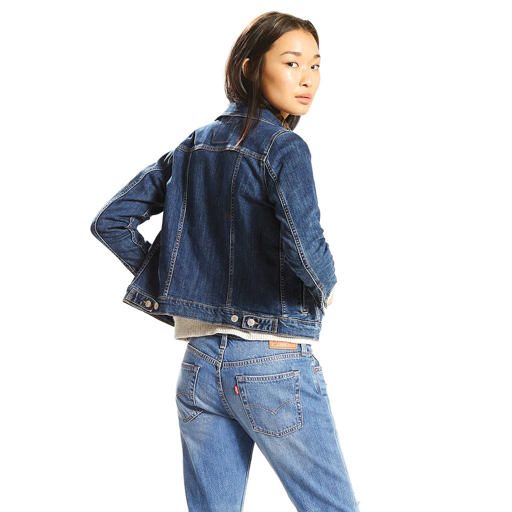 Levis 女款 牛仔外套 Original 經典修身版型 中藍水洗 彈性布料