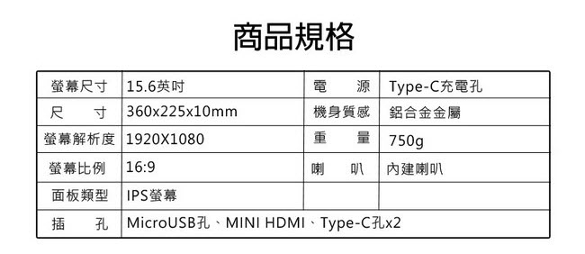 ZP15-M 15.6吋無線同屏可攜式行動液晶螢幕