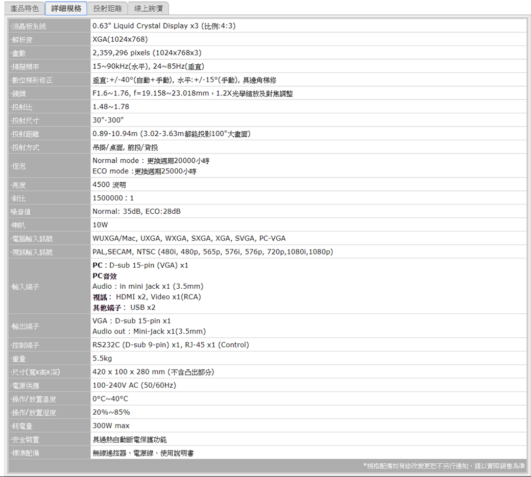 ROLY RL-A450X XGA 4500流明 雷射液晶投影機