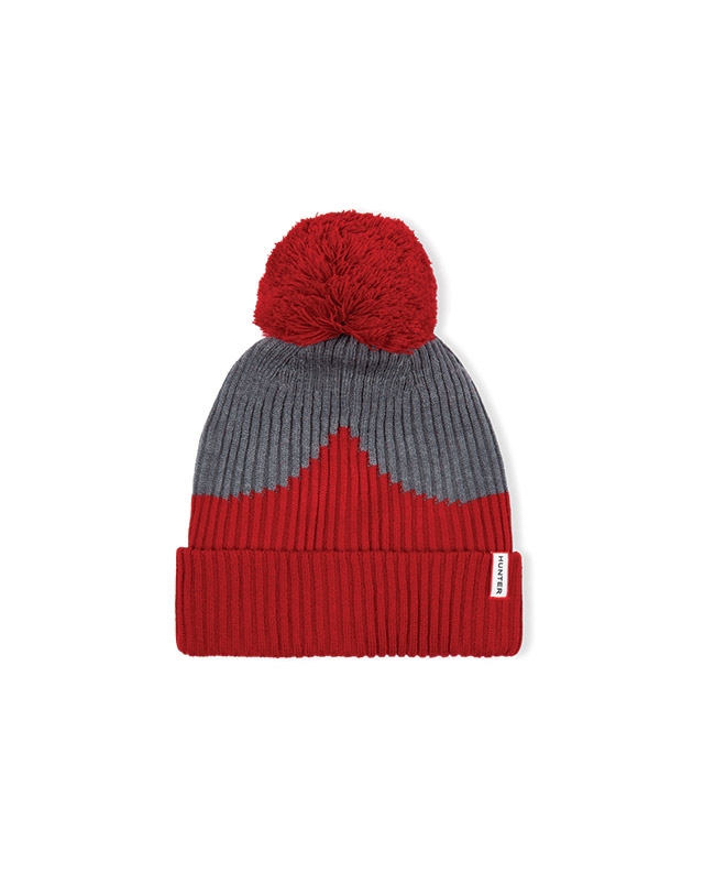 HUNTER - 配件 - MOUSTACHE雙色針織毛球帽 - 紅