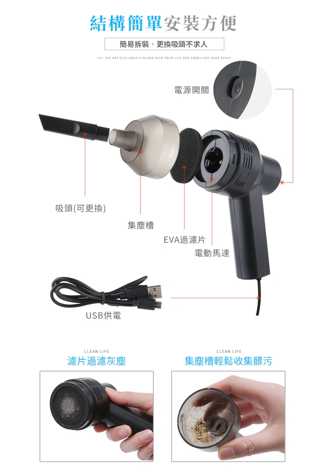 E-dot USB迷你手持隨身吸塵器