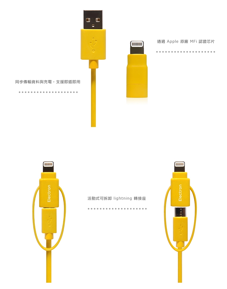 MONOCOZZI Lightning 雙規傳輸線 1.5M（MFI 認證）