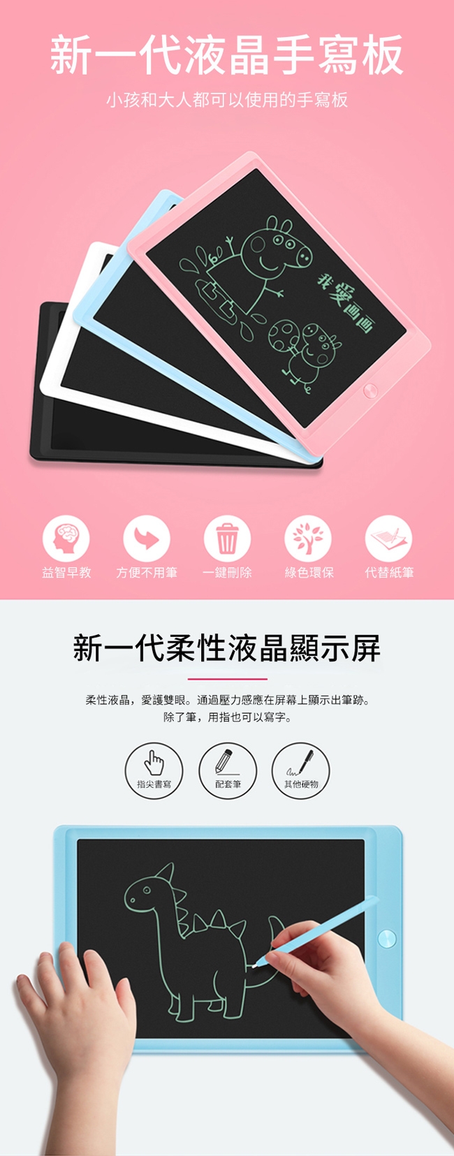 ANTIAN 10吋 塗鴉畫畫液晶寫字板 兒童練習寫字繪畫板 辦公電紙板 留言板