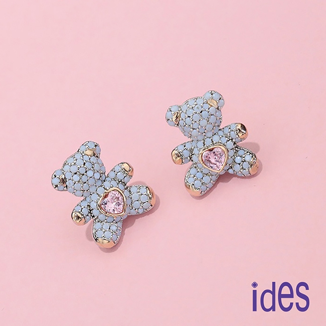 ides愛蒂思 歐美設計彩寶系列粉紅碧璽項鍊耳環套組/可愛熊