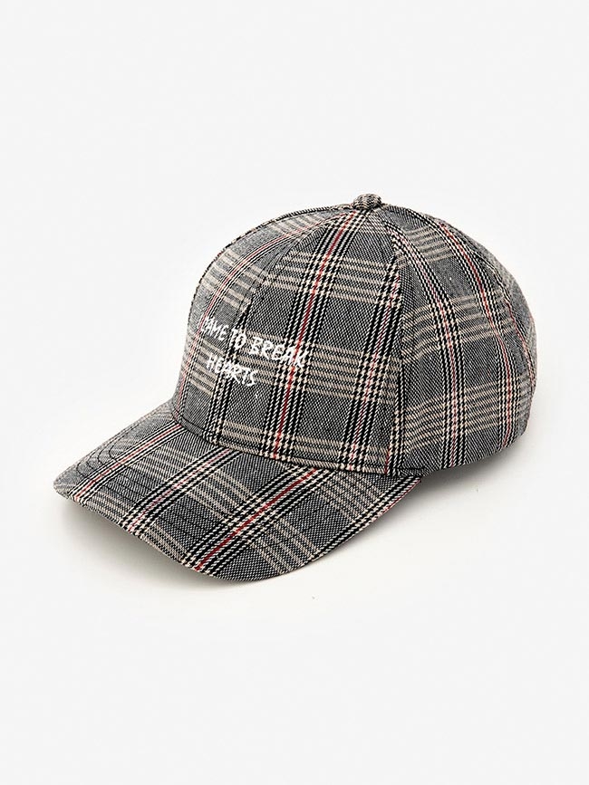 H:CONNECT 韓國品牌 配件 - 電繡字樣格紋棒球帽-黑