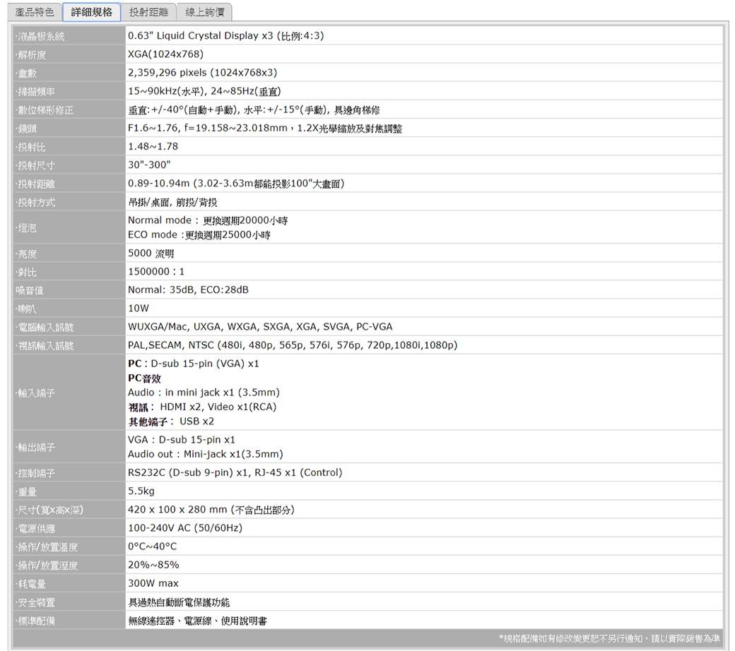 ROLY RL-A500X XGA 5000流明 雷射液晶投影機