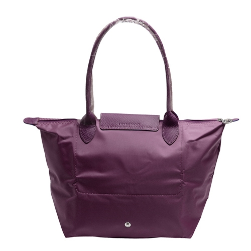 LONGCHAMP 經典LE PLIAGE系列刺繡摺疊長提把水餃手提包(小-梅紅色)