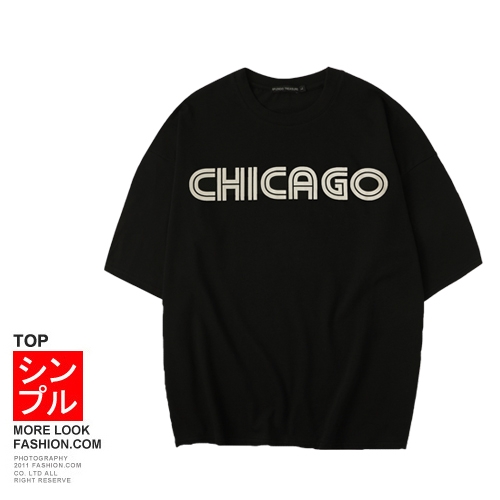 FASHION館 古著CHICAGO雙環印字落肩短T 下北澤