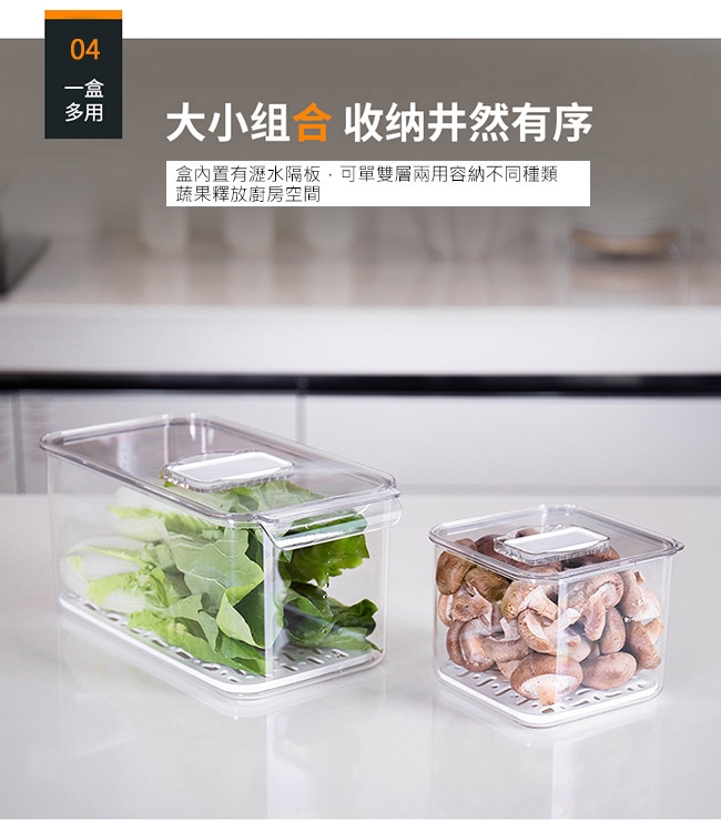 YOUFONE 廚房冰箱透明蔬果收纳瀝水保鮮盒三件組