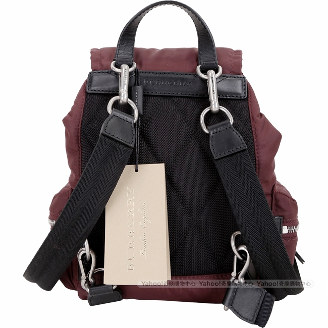 BURBERRY The Rucksack 小型 鋪棉尼龍斜背式軍旅背包(酒紅色)