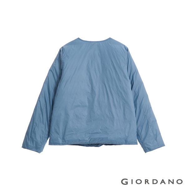 GIORDANO 女裝圓領鈕扣款輕薄羽絨外套 - 02 白令海藍