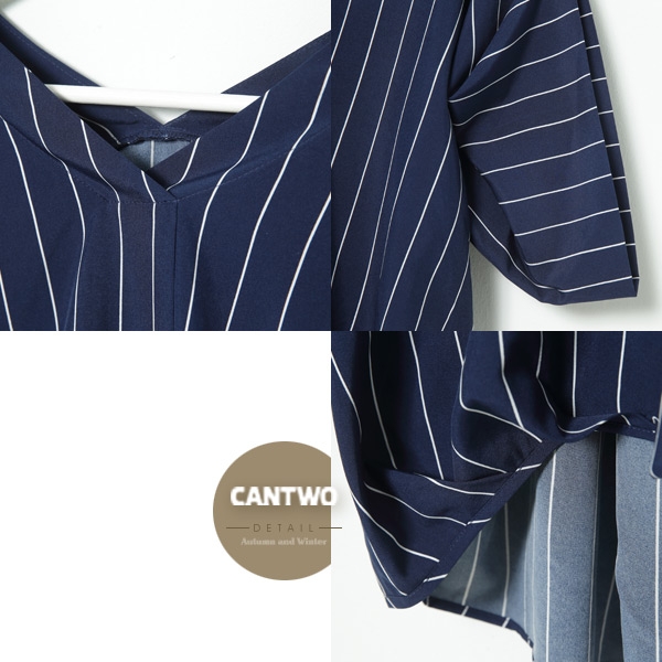 CANTWO簡約交叉V領直條襯衫-共兩色