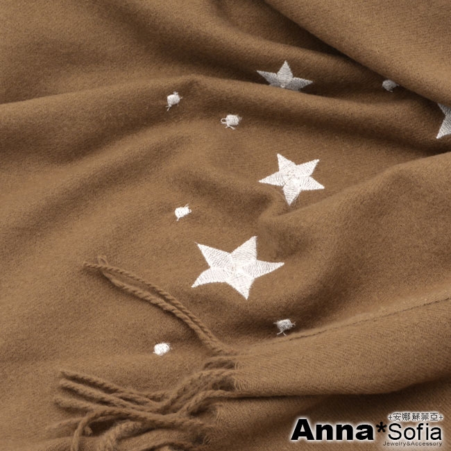 AnnaSofia 立體繡星點落 美麗諾羊毛絨混織披肩圍巾(駝系)
