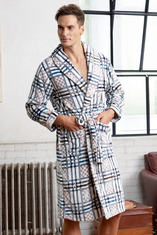 睡袍 極暖水貂絨男性睡袍(R80227-10藍條紋)蕾妮塔塔