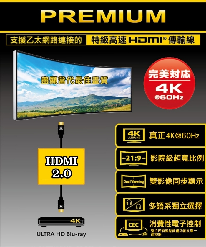 PX大通HD2-1.2MX 4K60Hz高畫質PREMIUM HDMI 2.0(快速到貨)