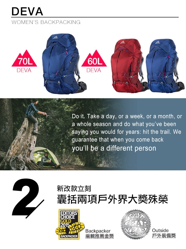 買就送攻頂包★Gregory 女 60L DEVA登山背包 夜景藍 S