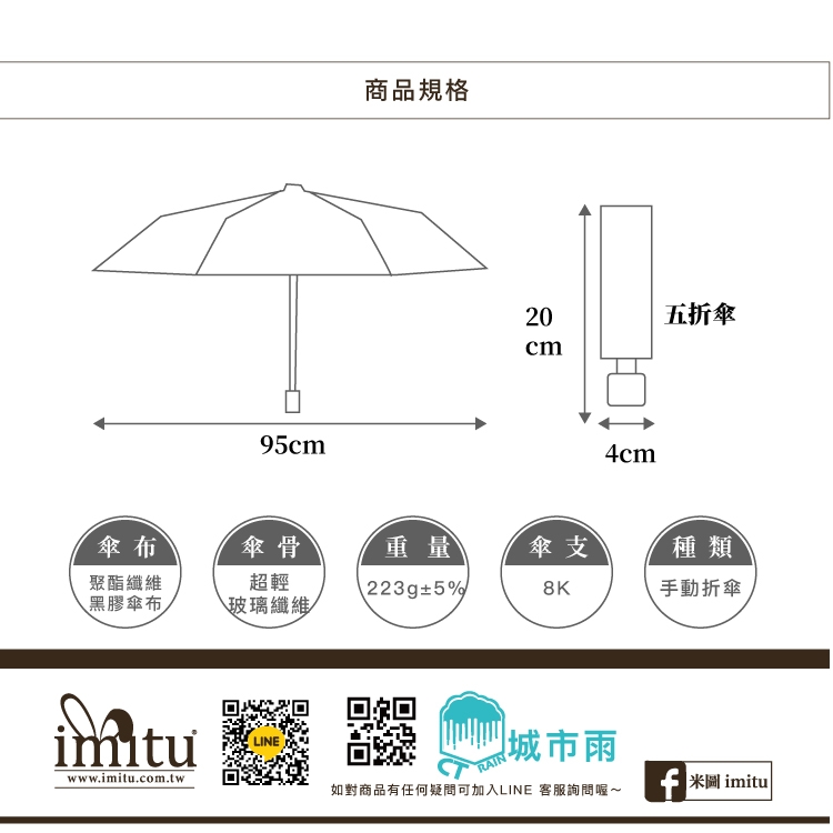 城市雨CTRainMini系列 秘密花園超輕玻璃纖維五折8K黑膠晴雨傘