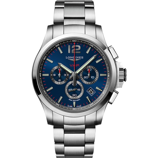 LONGINES浪琴 征服者系列V.H.P.萬年曆計時手錶-藍x銀/43mm