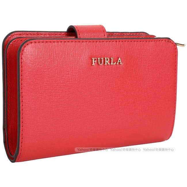 FURLA Babylon 金字防刮牛皮釦式中夾(唇紅色)