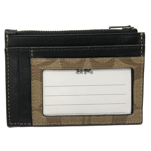 COACH 經典LOGO PVC/牛皮中性男款悠遊卡夾零錢包(焦糖)