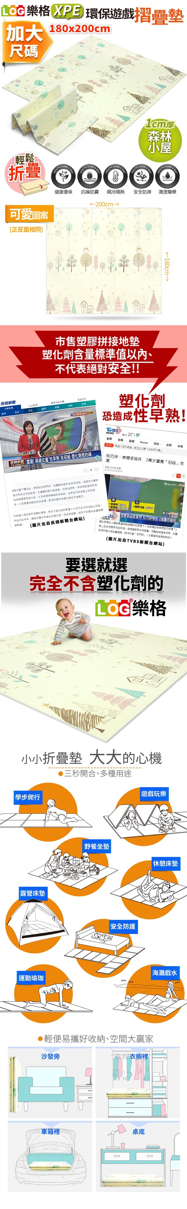 LOG樂格 XPE環保遊戲摺疊墊/折疊地墊 -森林小屋 (加大款)