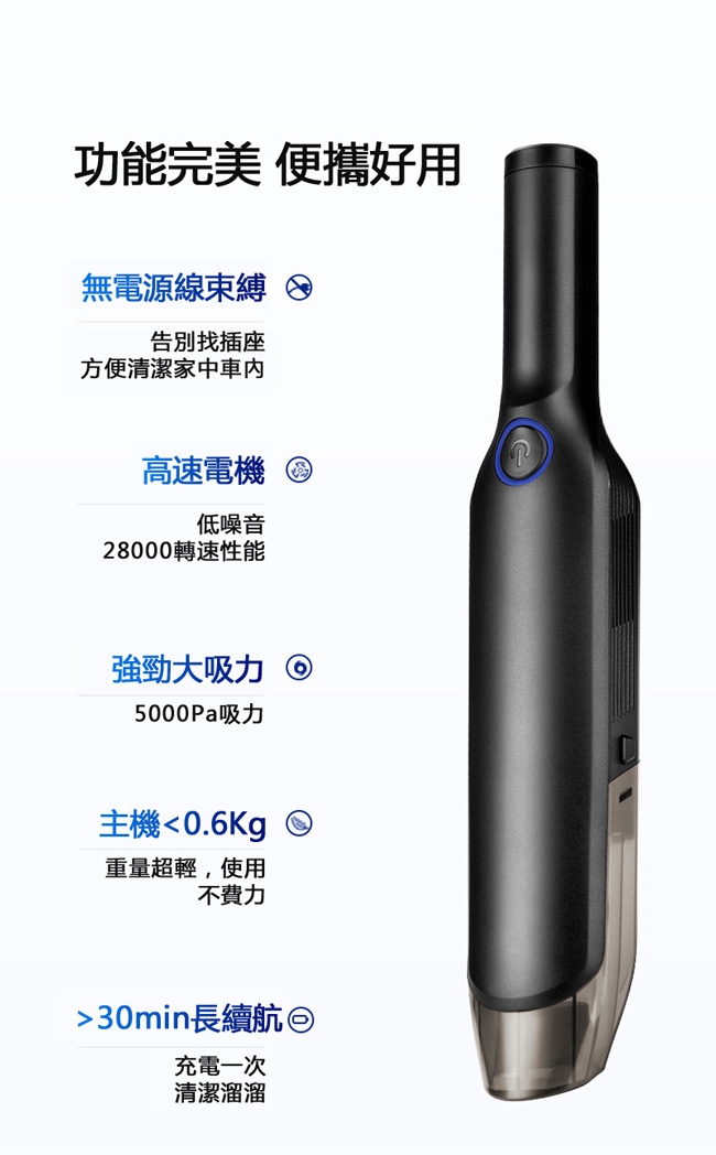 美樂麗 3代 充電型鋰電無線 50W大吸力手持吸塵器 C-0220 HEPA濾網