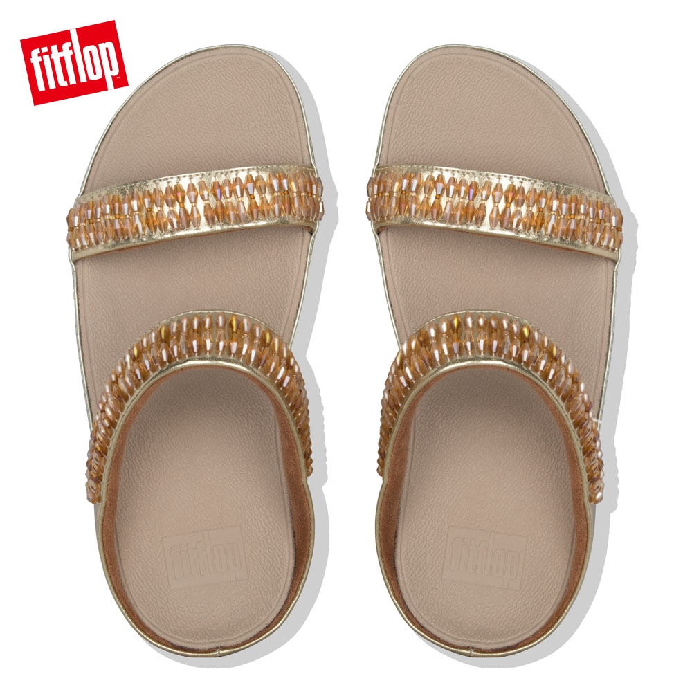 FitFlop RUMBA SLIDES 閃耀水晶珠串涼鞋 金鉑色