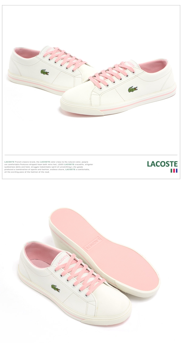 LACOSTE 女用休閒帆布鞋-白/粉