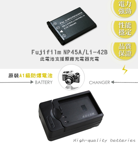 WELLY Fujifilm NP-45 / NP45A 認證版 防爆相機電池充電組