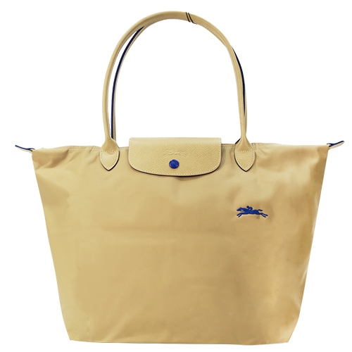 LONGCHAMP Le Pliage Collection刺繡長把折疊水餃包(大/米)