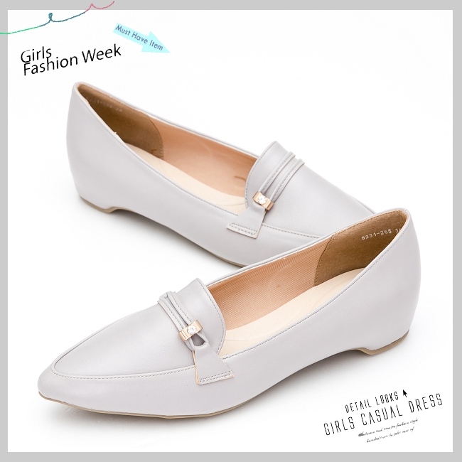 River&Moon清雅舒適．小晶鑽內增高尖頭樂福鞋-灰