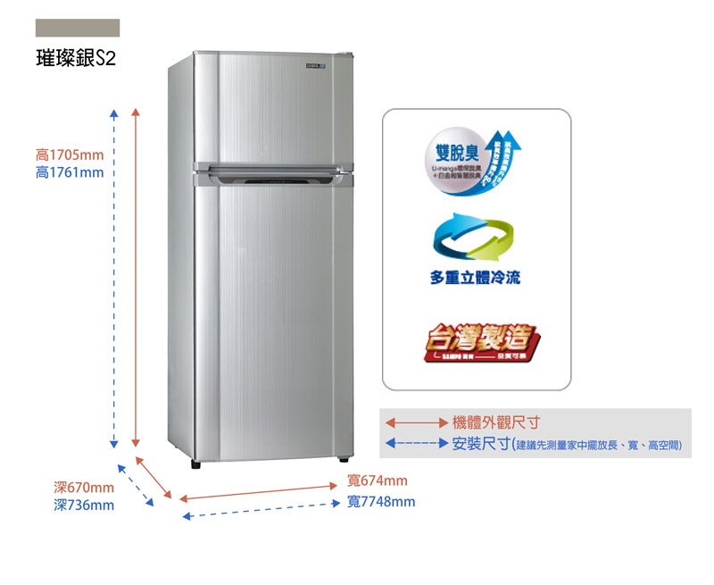 SAMPO聲寶 340L 4級定頻2門電冰箱 SR-L34G(S2) 福利品