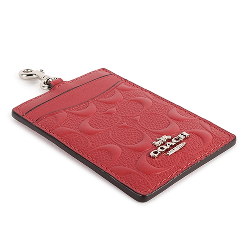 COACH 立體馬車LOGO霧面雙C防刮皮革掛式證件夾-紅色