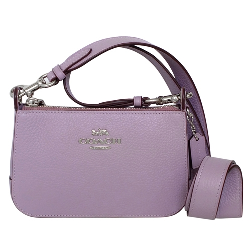 COACH薰衣草紫荔枝紋全皮兩用迷你斜背包