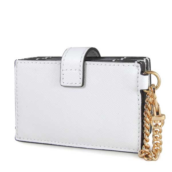 MICHAEL KORS Karla金字Logo防刮皮革鏈帶多層卡夾包(象牙白-5卡)