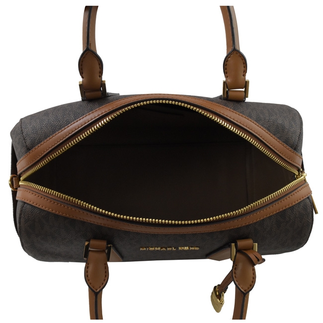 Michael Kors HAYES 金屬logo PVC波士頓兩用包(深咖)