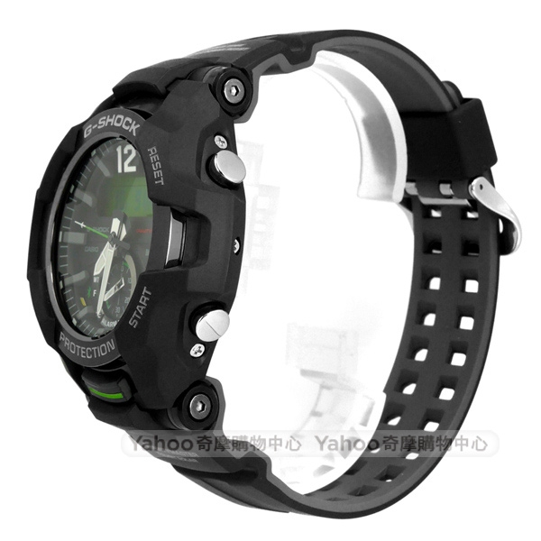 G-SHOCK CASIO 太陽能 藍牙連線 雙顯 防水 橡膠手錶-黑綠色/49mm