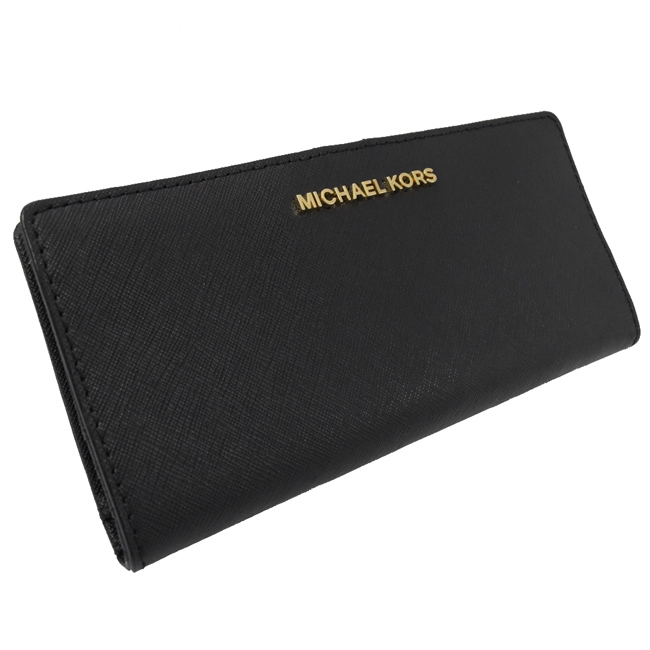MICHAEL KORS JET SET防刮牛皮對開式長夾(黑)