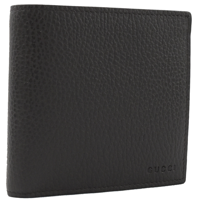 GUCCI 烙印LOGO牛皮對開4卡零錢短夾(深咖)