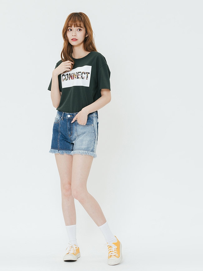H:CONNECT 韓國品牌 女裝-造型刷色不收邊短褲-藍