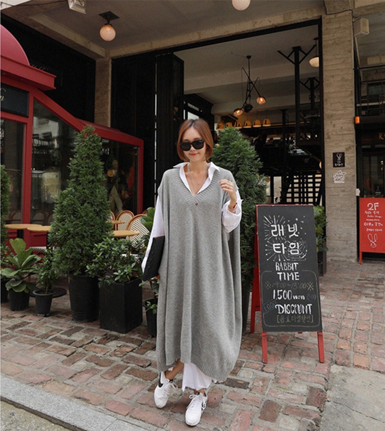 JILLI-KO 寬鬆針織長版連衣裙- 灰色