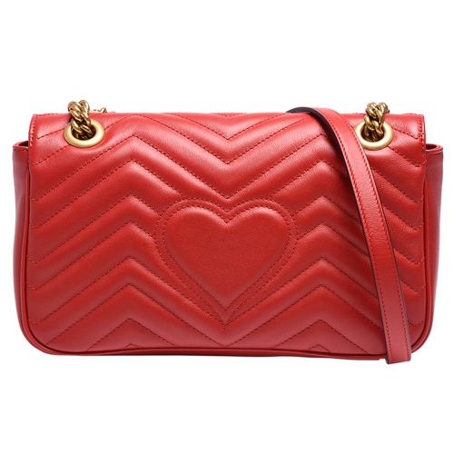 GUCCI GG Marmont絎縫紋牛皮金屬雙G LOGO暗壓釦手拿/斜背包(紅)