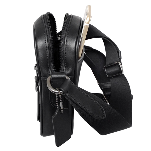 COACH黑色全皮輕便直式方型斜背小款男包