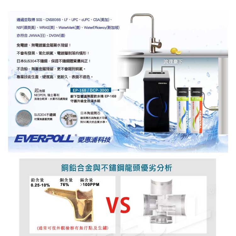 EVERPOLL 愛惠浦科技-廚下型雙溫無壓飲水機+全效能淨水組EP168+DCP3000