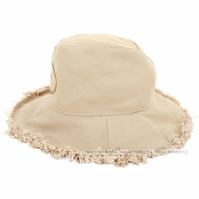 PRADA Canvas 家徽刺繡標誌帆布鬚邊漁夫帽(卡其色)