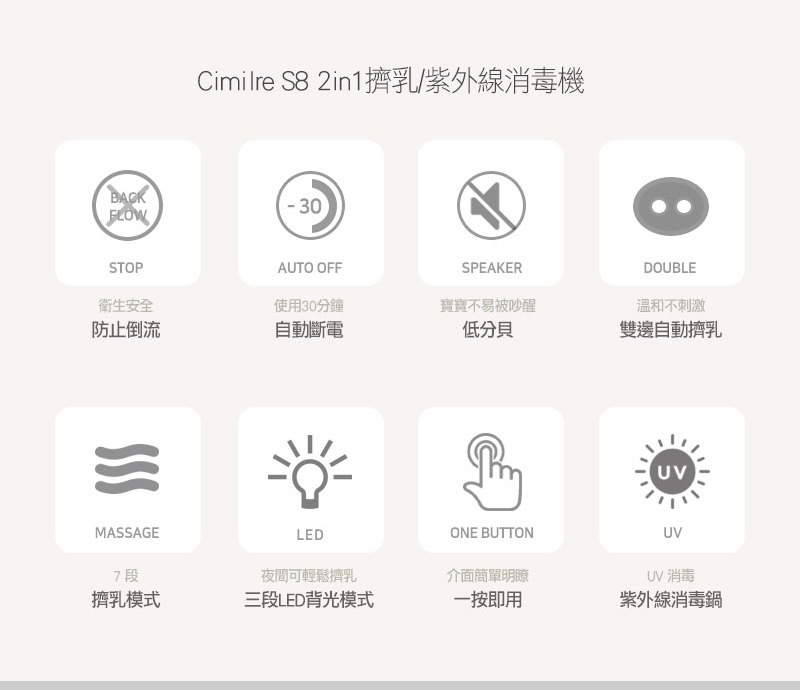 【馨乃樂Cimilre】 S8二合一集乳紫外線消毒機 (太空灰)